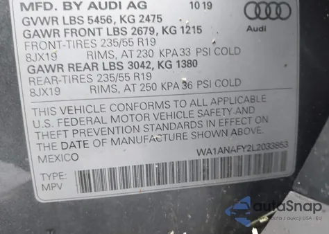 2020 Audi Q5 Premium 45 Tfsi Quattro S Tronic z USA, uszkodzony, nr VIN WA1ANAFY2L2033853